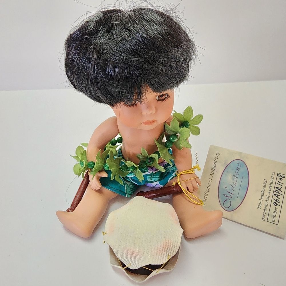 Milestone Porcelain Hawaiian "Aukai" Boy Doll With Drum 2008